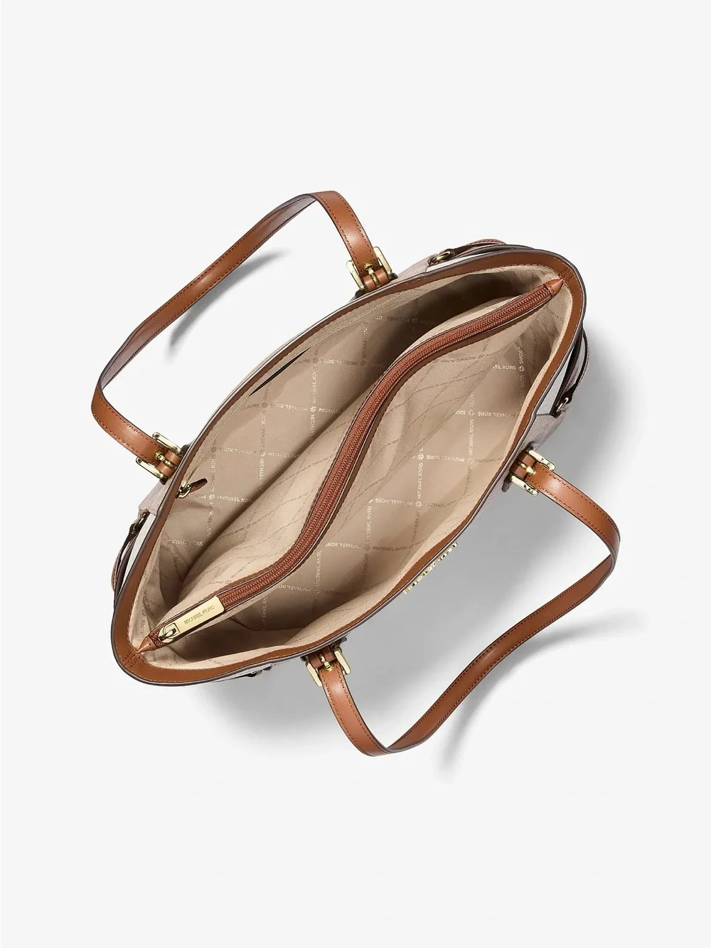 Michael Kors Signature Voyager Tote in Brown,‎ Tan & Cream
